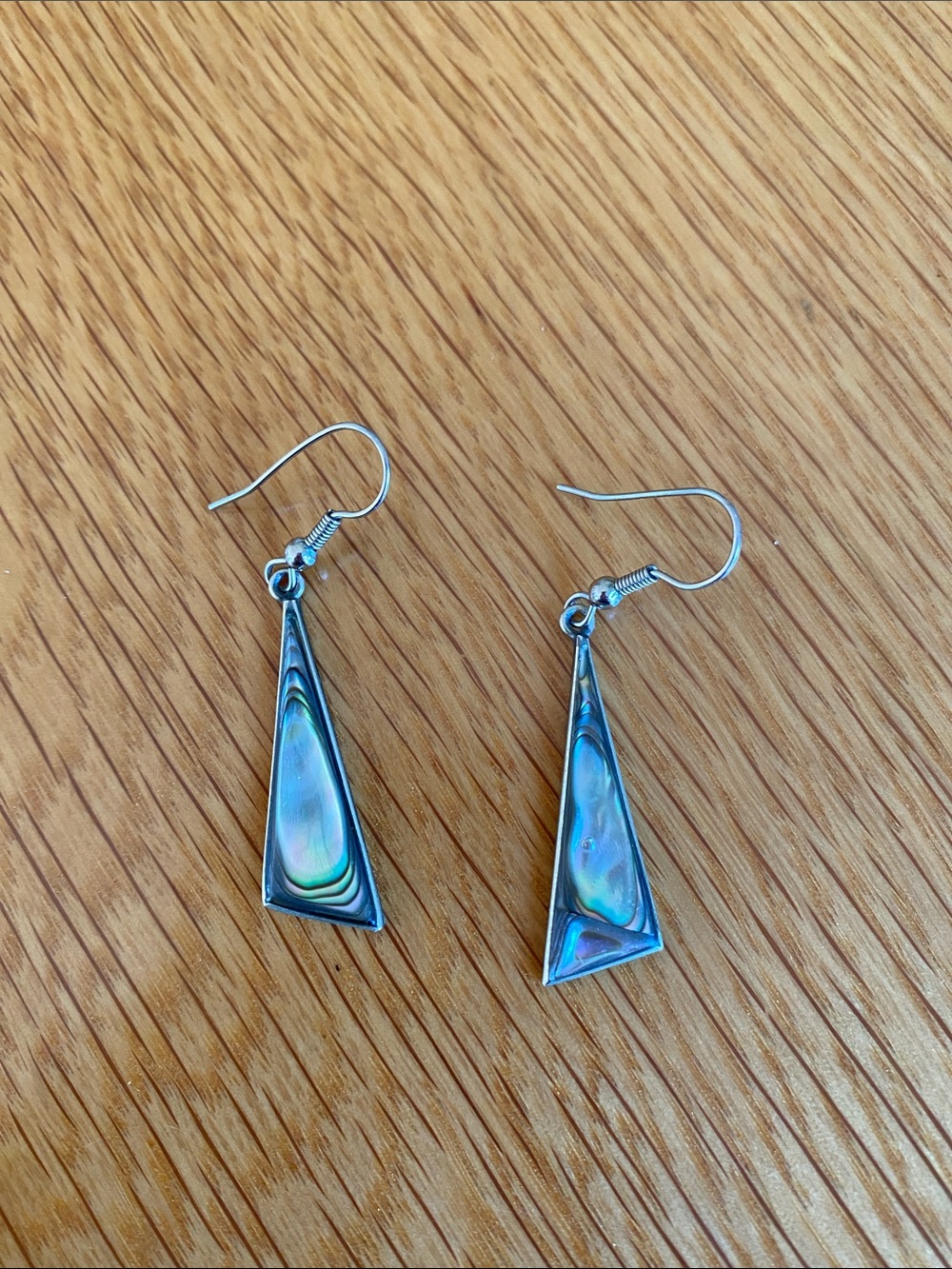 Abalone Inlay Triangle Drop Earrings - Iridescent Green
